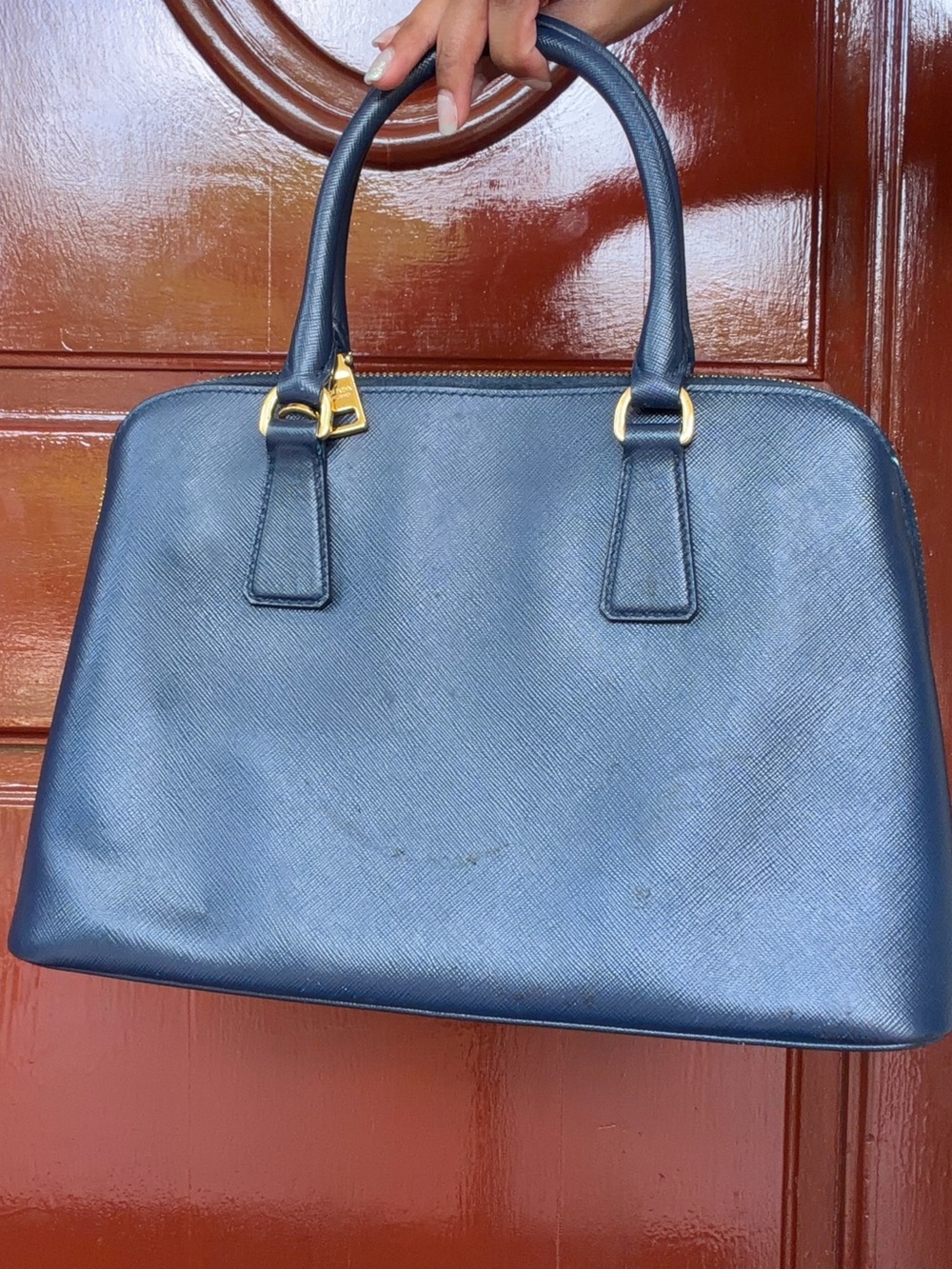 Prada BL0937 Blue Saffiano Leather 2-Way Top Handle Shoulder Bag - Picture 10 of 11